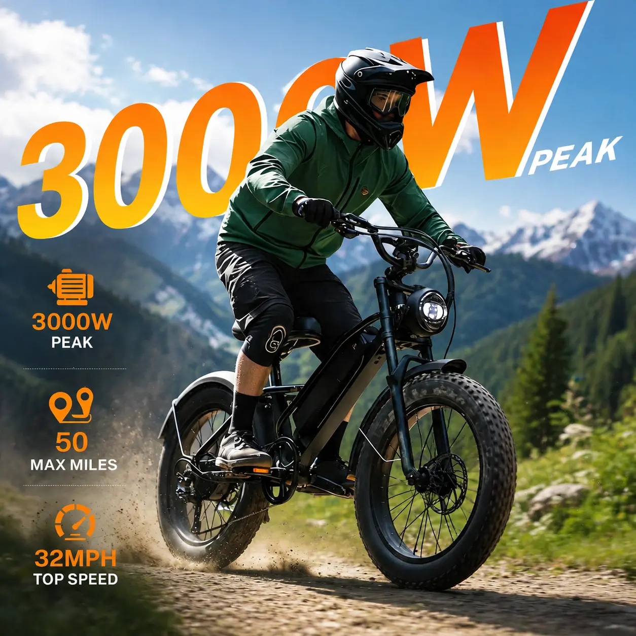 Yoloway YR20 Adult All-Terrain Electric Dirt Bike, 3000W Peak Power, Up to 32 MPH, 48V 20Ah Removable Battery, 20" Fat Tire, Full Suspension, Adjustable Speed Pedal Assist, Disc Brake Set for Dirt Riding & Off-Road Use, 48V 20Ah Bat.