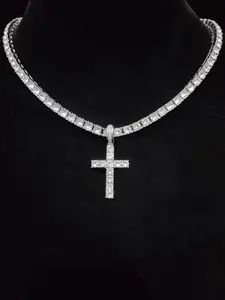 Unisex Easter Rhinestone Cross Pendant Necklace, Hip Hop Necklace, Fashion Elegant All-match Stainless Steel Jewelry Accessories, Bling Stylish Accessory, Exquisite Chain Jewelry