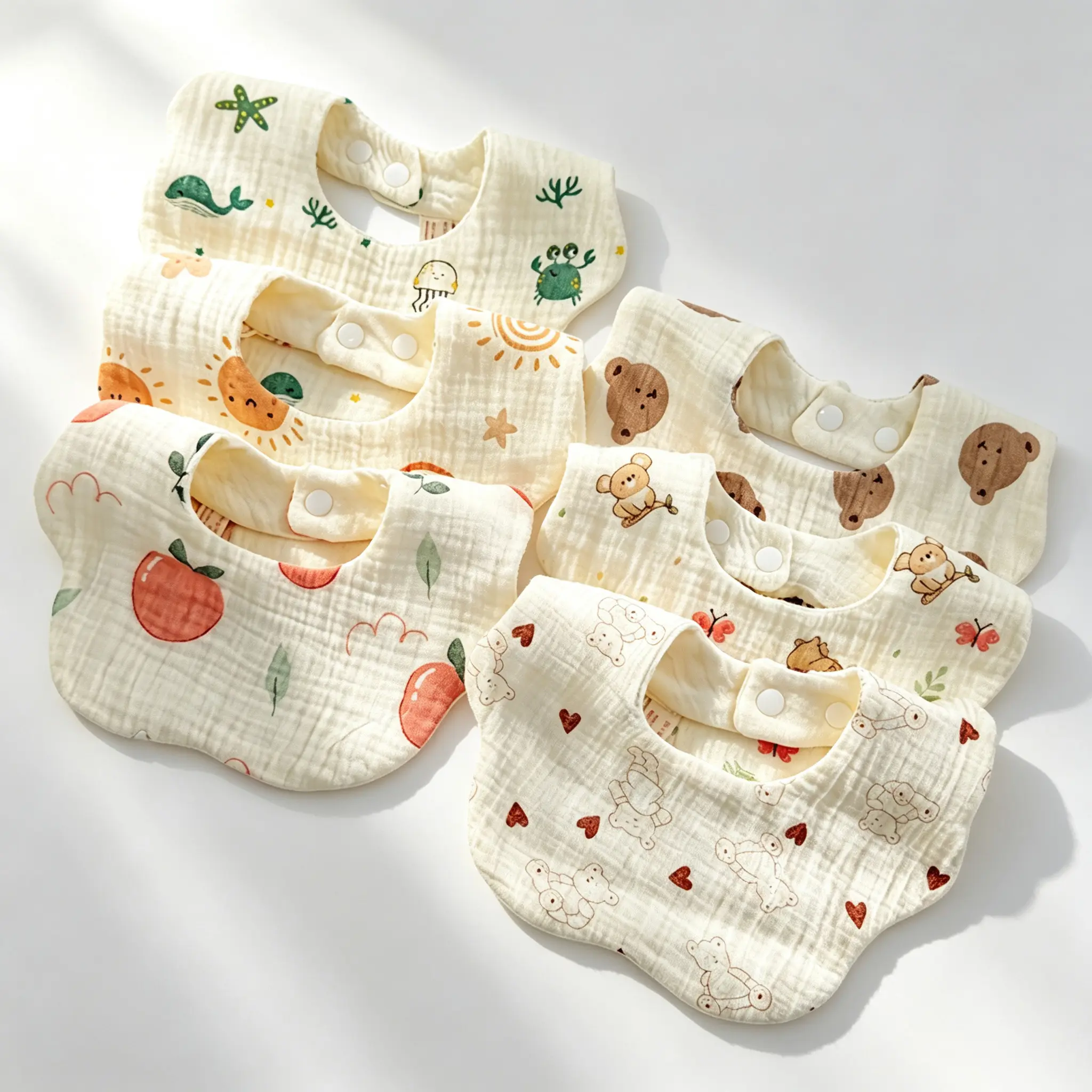 6-Pack Cotton Feeding & Drool Bibs for Babies & Toddlers, 360° Rotatable, Ultra Soft Absorbent Cloth for Sensitive Skin, Cotton Bibs, Comfortable, Waterproof Bibs, Shapes