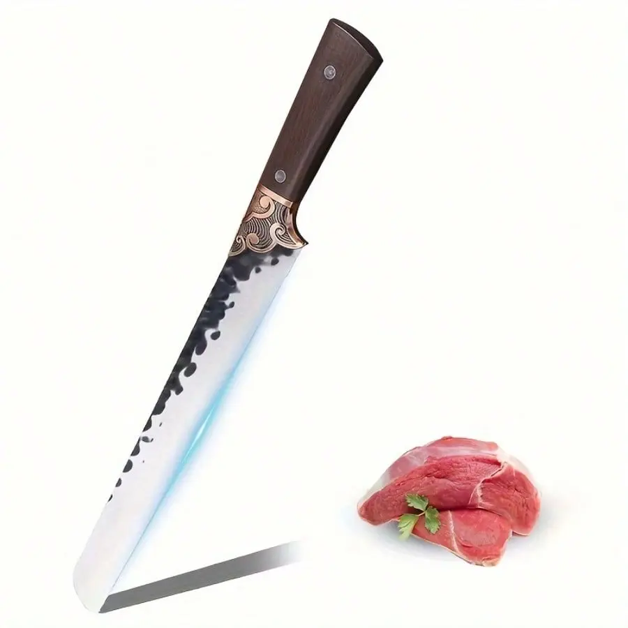 11 Inch Hand Forged Slicing Knife for Meats, Ribs, Roasts - Brisket Carving Knife for BBQ and Christmas Gifts