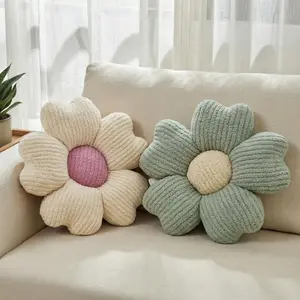 2 Pcs Sage Green Decorative Throw Pillows, 15'' Cute Daisy Flower Shaped Pillow Floor Seating Cushion for Bed Couch Bedroom Dorm Decor (Sage Green & Ivory)