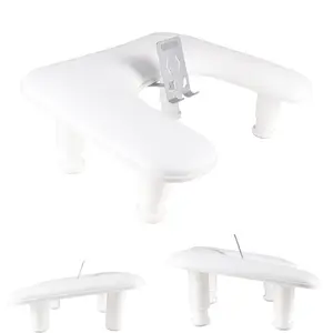 Manicure Arm Rest with Rotating Phone Holder for Nails, U-Shaped Adjustable Nail Hand Rest Stand PU Leather White