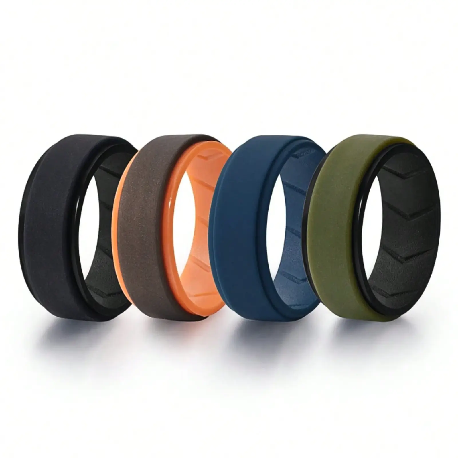 Set of 4 Men's Wedding Bands Silicone Rubber Rings Fits Sizes 7-15, Comfortable, Durable and Stylish for an Active Lifestyle 8mm Wide 2mm Thick
