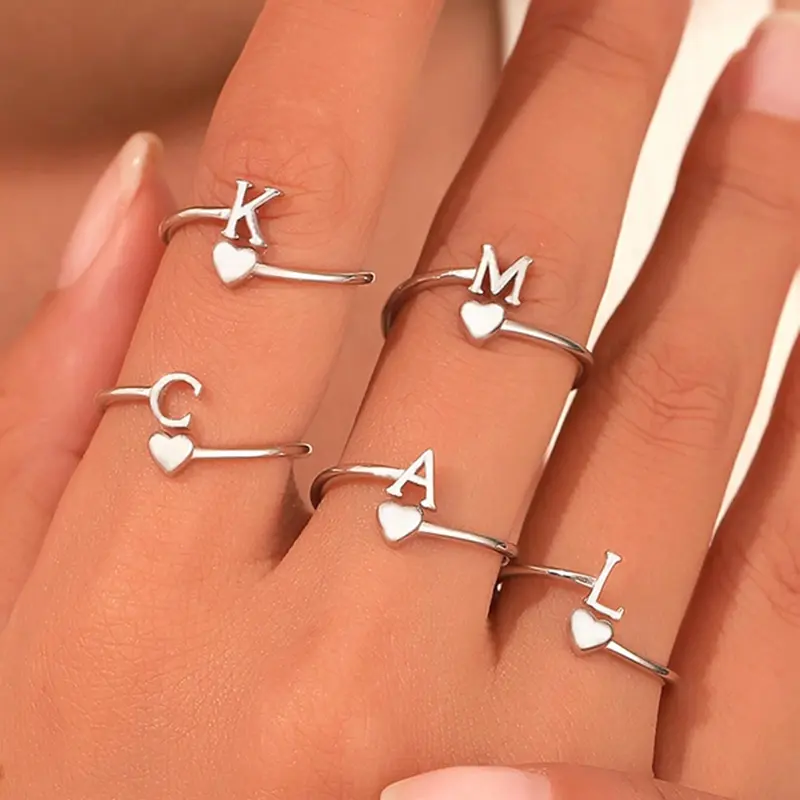Women's 925 Stamp Silver Custom Initial Love Open Ring - Adjustable Fit, 1-Size, Niche Custom Design, High-End Statement Jewelry, Daily Wear Gift for Female Girl