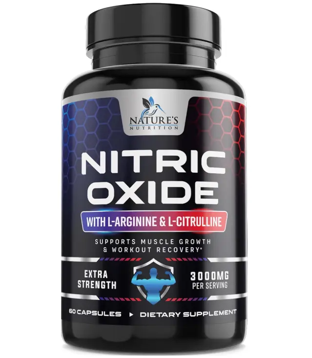 Nitric Oxide Booster Extra Strength - 3X Strength L-Arginine & Citrulline Supplement - Best Nitric Oxide Supplements for Men - Supports Muscle, Heart Health, Energy - Bottled in USA - 60 Capsules
