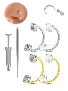 Cz Horseshoe Nose Rings, Internal Threaded Stainless Steel 18 Gauge 8mm Hoops, Ideal for Nose, Cartilage, Tragus, Helix & Lip Piercings