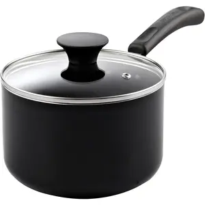 Home Nonstick Sauce Pan with Glass Lid 2-Qt, Multi-purpose Pot Saucepan Kitchenware, Black, Aluminum