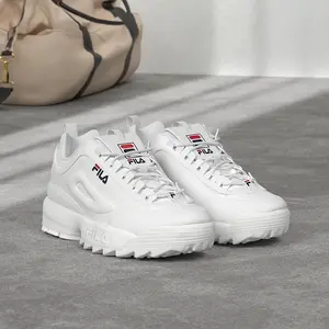FILA Disruptor II Premium Women's Sneakers White Classic Low-top Shoes with Iconic Logo Design Round Toe Laces All Seasons Comfort