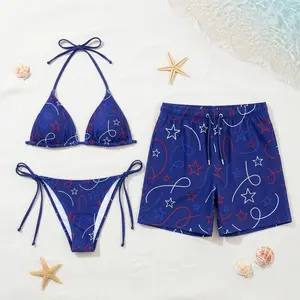 [HOT SUMMER 2026] Patriotic Stars Matching Couple Swimwear Set – 4th of July Bikini & Men’s Swim Trunks, USA Beach Vacation Outfit