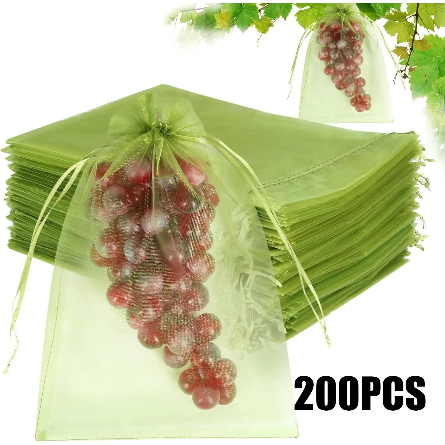 200 Pieces Fruit Protection Bags, 4×6 Inch Green Fruit Nets for Fruit Tree, Drawstring Mesh Cover Bags To Protect Vegetables Tomato Strawberry Garden