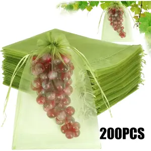 200 Pieces Fruit Protection Bags, 4×6 Inch Green Fruit Nets for Fruit Tree, Drawstring Mesh Cover Bags To Protect Vegetables Tomato Strawberry Garden