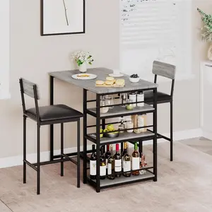 Modern 2-Piece Dining Table Set with 2 Chairs, Metal Frame, Rectangular Wine Rack, Small Space Kitchen Furniture, Apartment Furniture