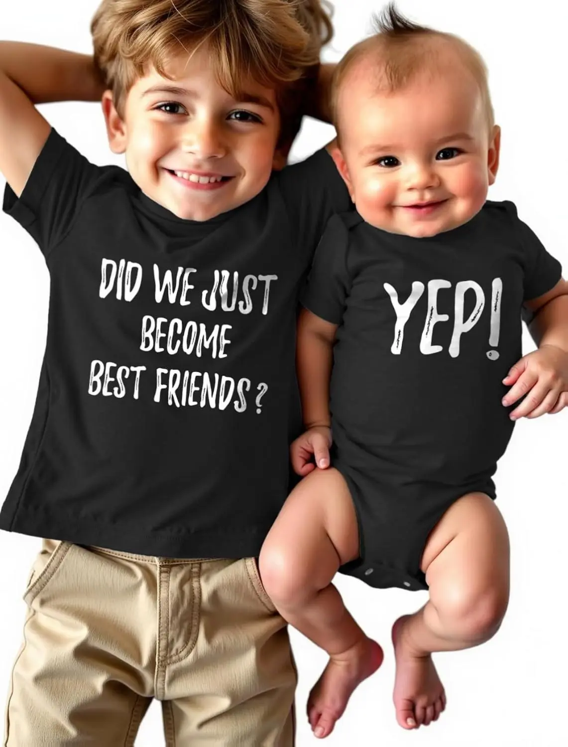 Tstars Did We Just Become Bestfriends? Big Brother Sister Little Bro Sis Matching Sibling Kids Shirt & Baby Bodysuit Set