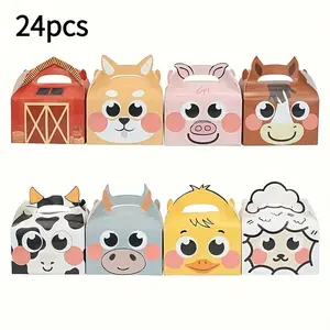 24pcs Farm Animal Gift Box, Birthday Gifts Box, With 8 Adorable Animal Designs (Horse, Pig, Cow, Sheep, Chicken, Duck, Bull, Ram), Suitable For Birthdays, Graduations, Baby Showers, Party Favors, and Farm Animal Themed Party Decorations