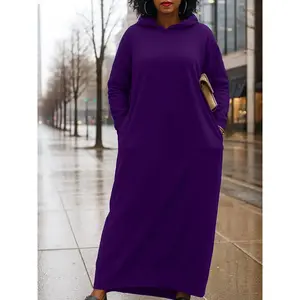 Women's Long-Sleeve Hooded Loose Long Dress - Spring-Fall Casual Street Style Relaxed-Fit Womenswear