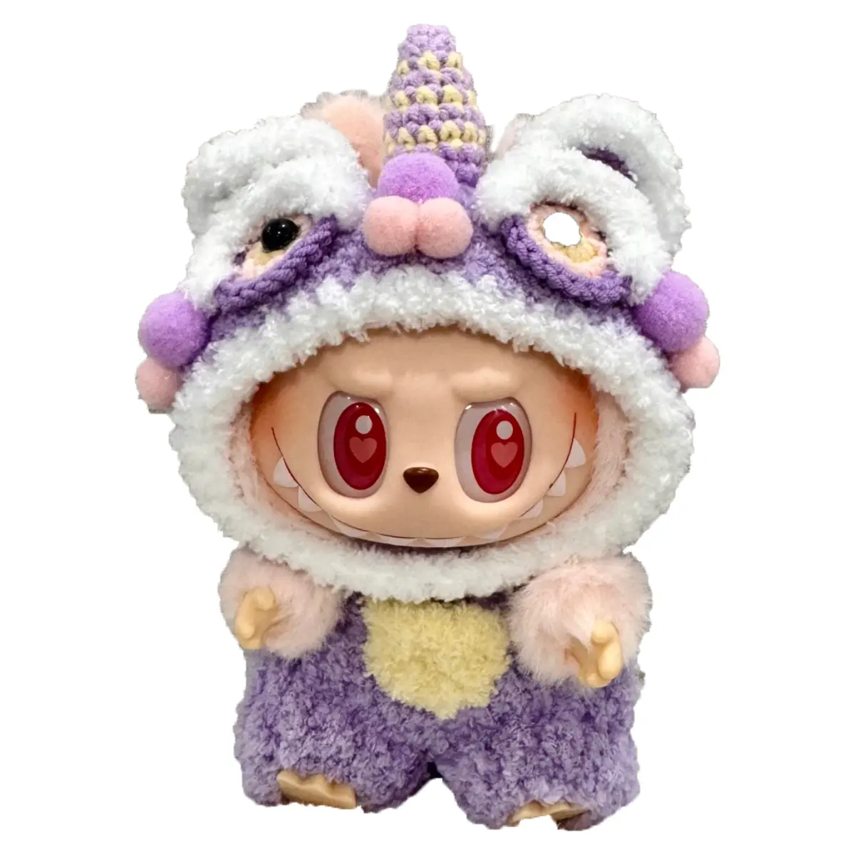 Purple Lion Doll Clothes Accessory, 17cm Sized Doll Outfit, Cute Hooded Set with Matching Bag, Soft Fluffy Fabric, Soft Cuddly Gift for Collectors