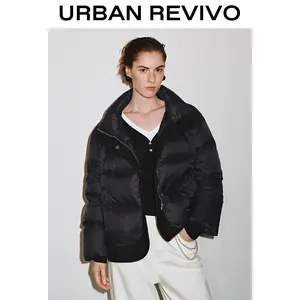 URBAN REVIVO Women's High Neck Quilted Down Coat - Stylish Lady Outerwear, Casual Soft Breathable Fabric, Elegant Everyday Basic Piece, UWG150073, Style