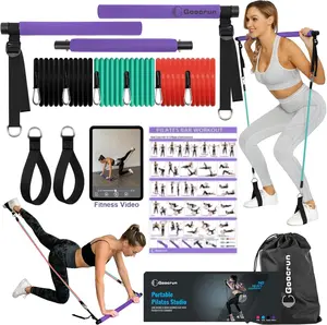 Portable Pilates Bar Kit with Resistance Bands for Men and Women - 3 Set Exercise Resistance Bands - Multifunctional Home Gym - Supports Full-Body Workouts – with Fitness Poster and Video