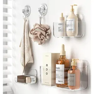 Shower Shelves, 5 Pack Adhesive Clear  Bathroom Shower Organizer , Transparent No Drilling Wall Mount Bathroom Storage with Soap Holder and Hooks