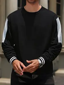 Men's Casual Long Sleeve Shirt, Colorblock Design, Fitted Style, Moderate Fabric, Fall & Winter Wear, Fashionable and Versatile