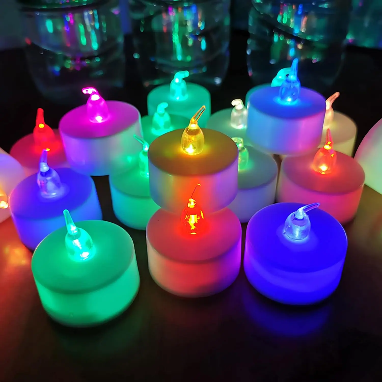 24 Pack LED  Lights Candles, 7 Color Changing Flameless Tealights, Long Lasting  Operated  Candles, Decoration for Wedding, Halloween and Christmas (Multi-Color -24pcs)