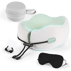 Memory  Travel  Pillow for Airplane Travel,  and Chin Support, Adjustable Strap, Washable Cover, Carry Case