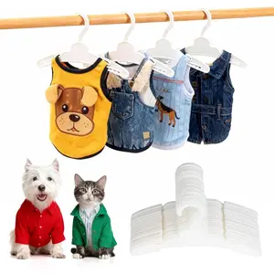 20 Pcs Dog Clothes Hangers 7 Inch White Plastic Doll Clothes Hangers with Non-Slip Clips, Cat Clothing Hangers, Pet Clothing Holders Coat Hangers for Small Pet Such as Dog & Cat Costumes