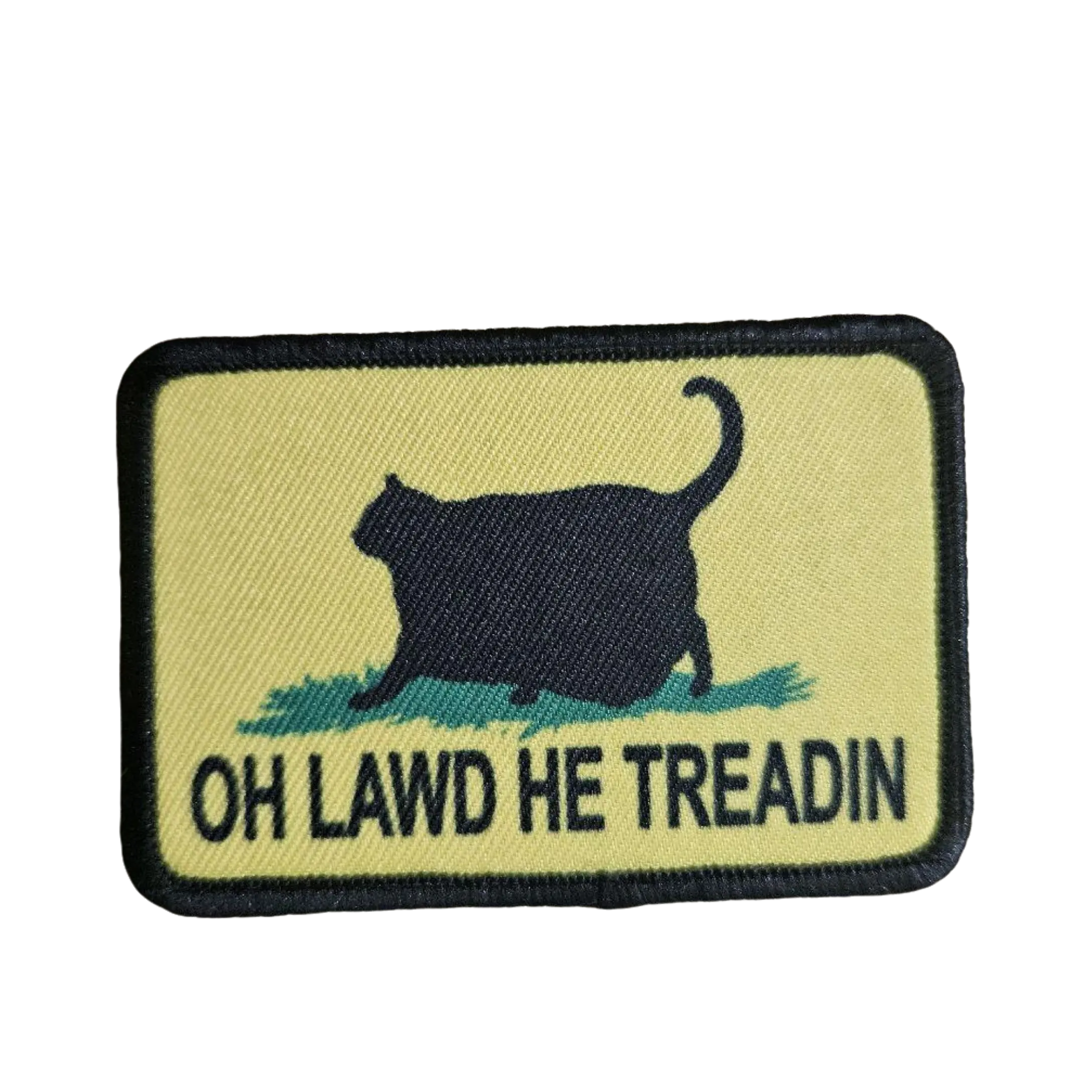 oh lawd he treadin meme 2"x3" removable morale patch with hook and loop backing fat cat