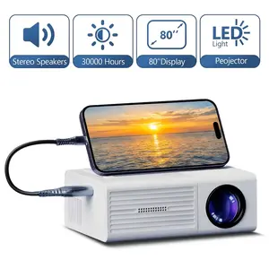 Mini projector, portable video projector, home theater projector; supports 4K HD, USB connectivity, comes with a remote control, and has a native resolution of 480×720p. Ideal for offices, outdoor camping, and other settings. Movie projector