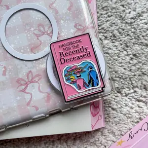 Handbook for the Recently Deceased Phone Grip, Pink Spooky Aesthetic Phone Stand, Beetlejuice Inspired Movie Prop Accessory, Cute Gothic Gift for Her, Pastel Goth Smartphone Holder