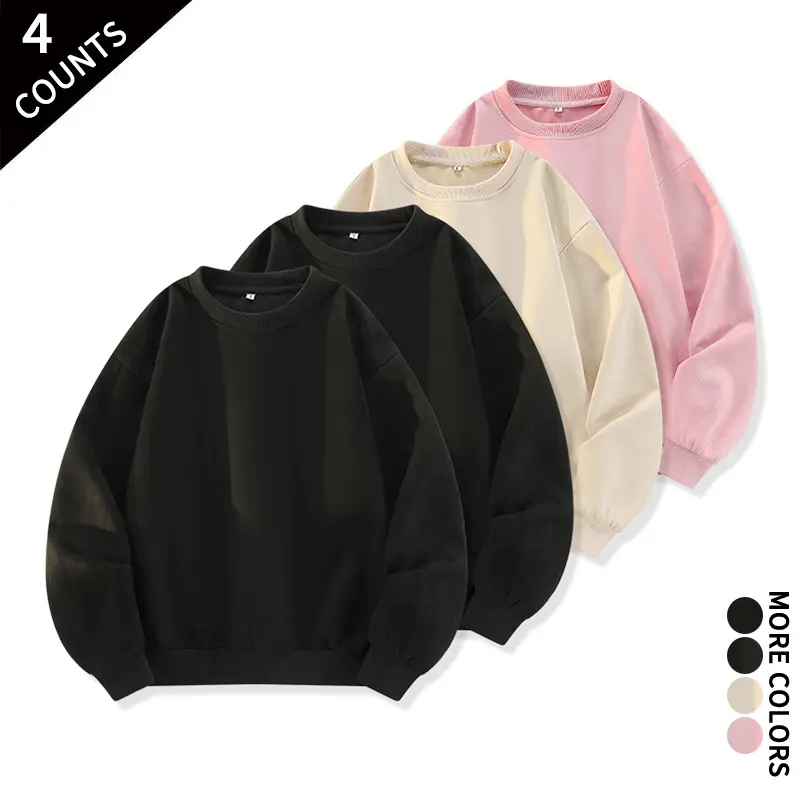 4 Pack Crew Neck Sweatshirt Unisex Oversized Pastel Solid Long Sleeve Pullover Fall Winter Daily Casual Streetwear Outfit