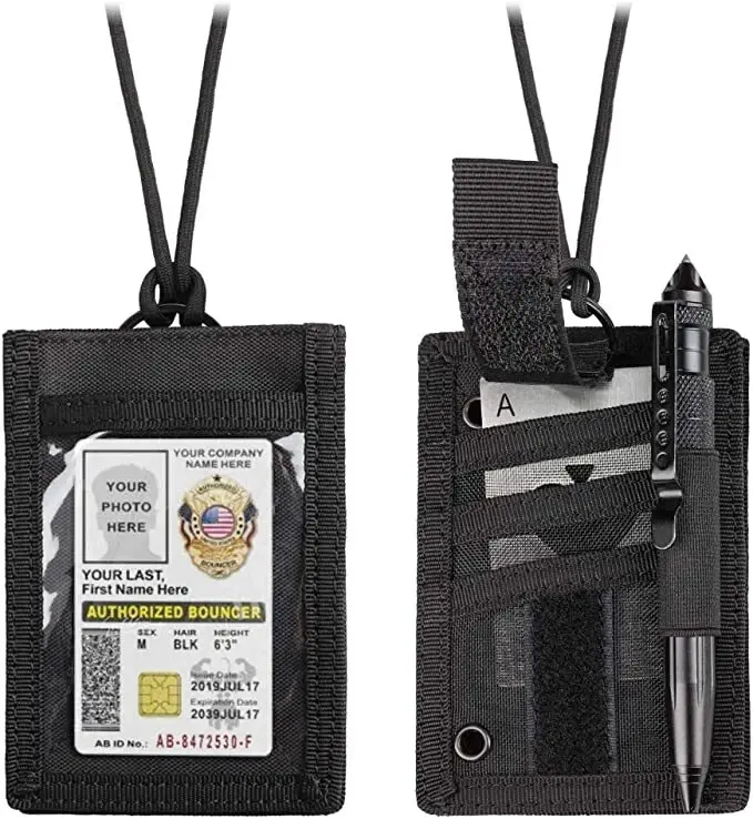 Adjustable Tactical ID Card Holder with Detachable Hook-and-Loop Patch, Badge Holder, Key Ring, Credit Card Organizer & Patches on Back for Sports & Outdoor Gym Use