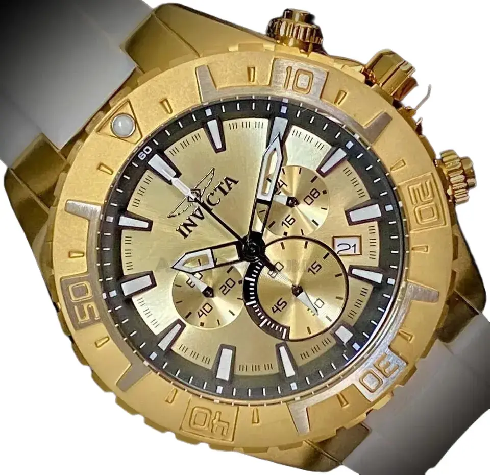 Invicta Aviator Men's Casual Business Analog Quartz Wristwatch - 49MM Gold-Framed Gold Dial, Stainless Steel Water-Resistant, Silicone Strap, Analog Quartz Movement, New Fashion Men's Wrist Watches, Quartz Wrist Watches
