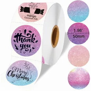 Round 2 x 2 Thermal Labels, Multipurpose Round Thermal Sticker Labels for Business and Home, Circle Direct Thermal Labels for DIY Logo Design, Thanks Card, 500 Labels/1 Roll, 3 Color