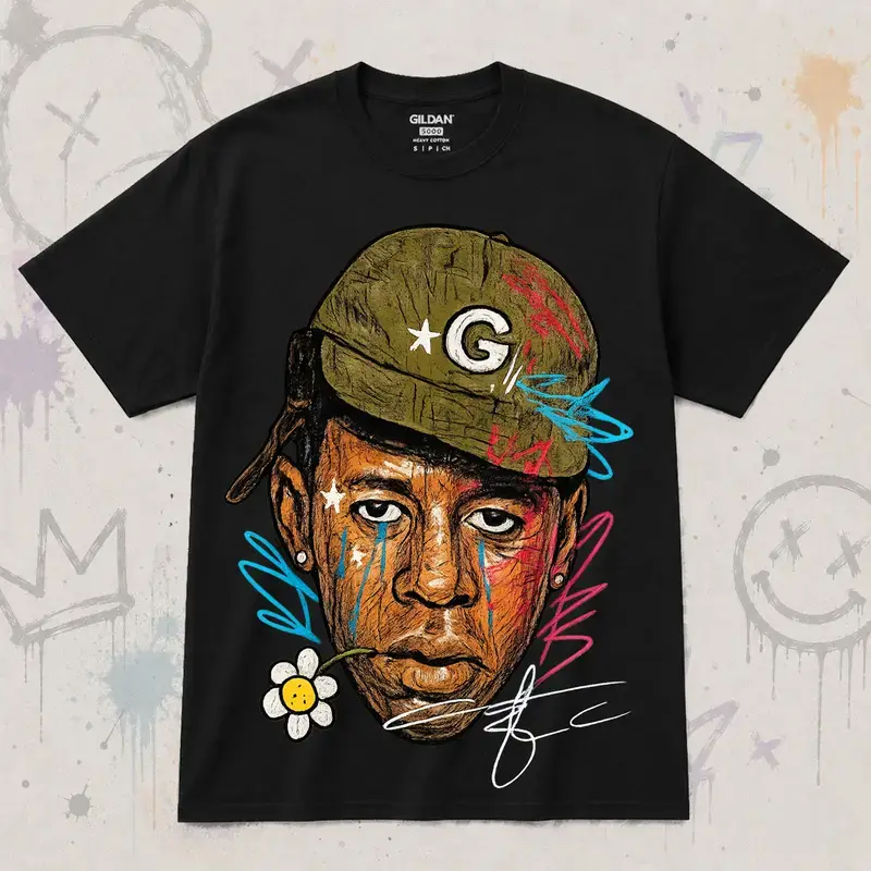 Tyler Big Face Vintage Graffiti Portrait Streetwear Graphic Tee, Retro Urban The Creator Face Art Shirt, Abstract Hip Hop Inspired Fashion Tee, Gift for Him Her