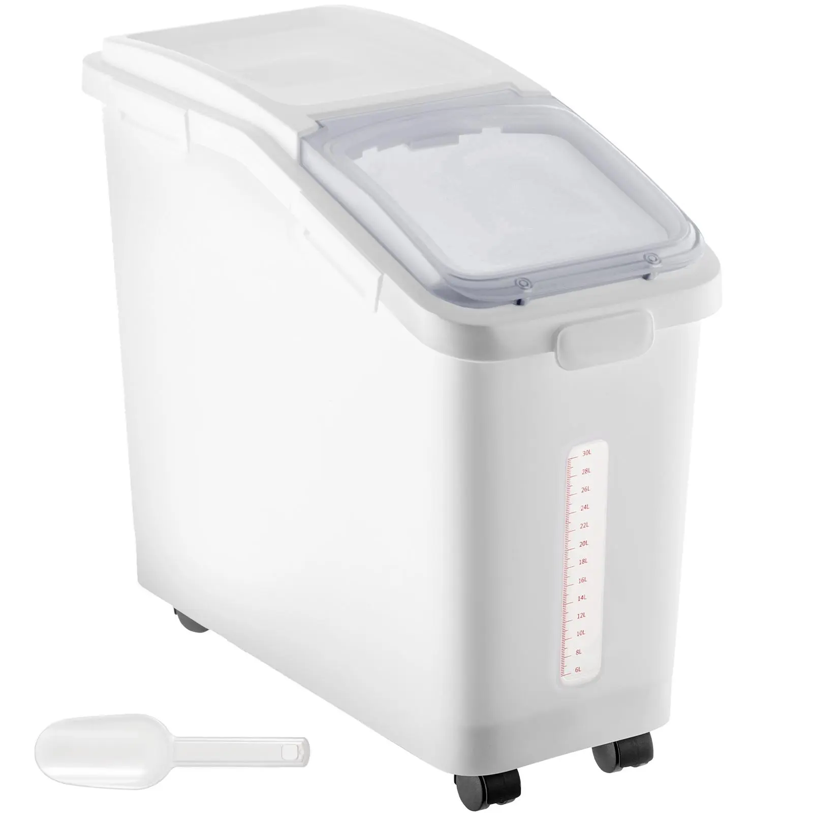 【Summerfinds】VEVOR Ingredient Storage Bin , 15L -50L Dispenser Bin with Measuring Cups, Attachable Casters and Airtight Lid, Dog Pet Food Storage Container, PP Material Kitchen Rice Cereal Flour Bin Silicone Utensils
