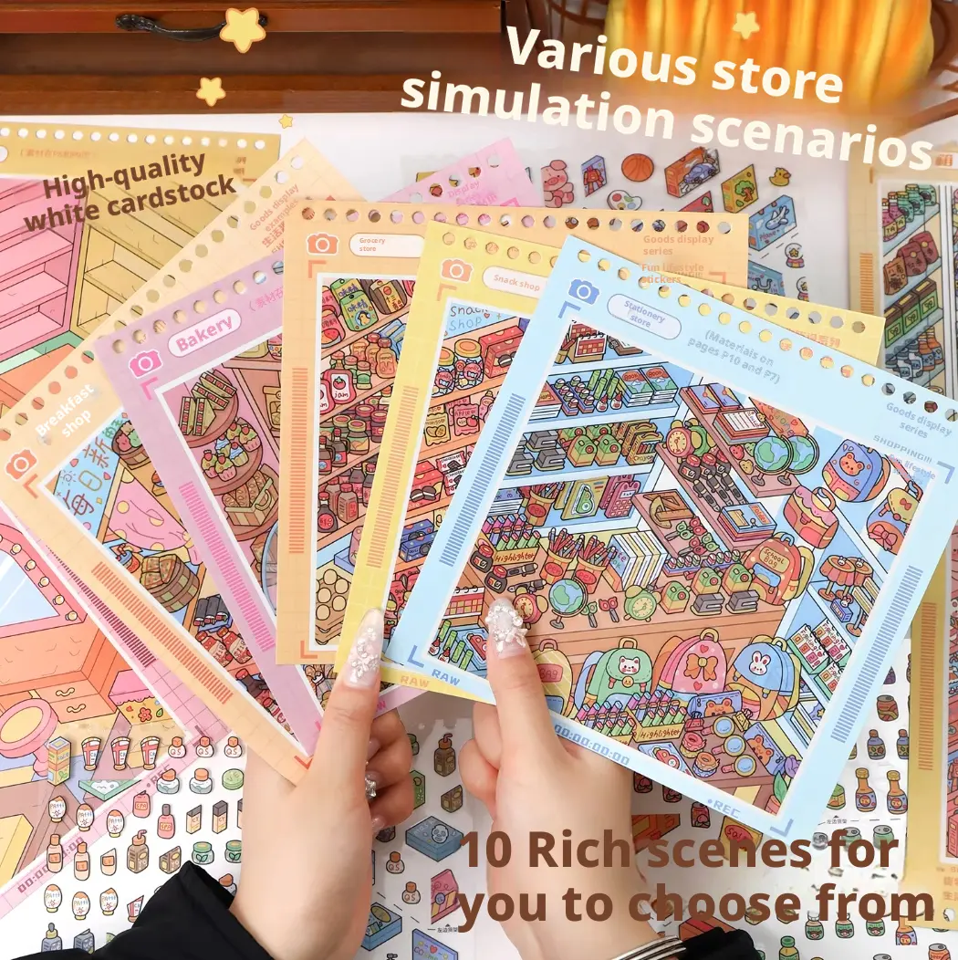 Yilan Start Stocking 3D Miniature Scene Sticker Book Immersive DIY Stress Relief Scenestickers Scrapbooking Supplies