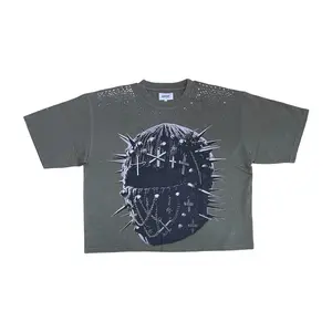 KR604 - Gothic Spiked Mask with Rhinestones Cropped Top T-Shirt