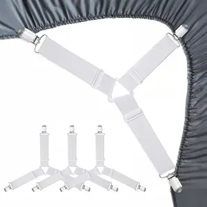 Bed Sheet Fasteners Grippers Clips Triangle White Set of 4 Adjustable Mattress Suspenders Cover Straps Corner Holder
