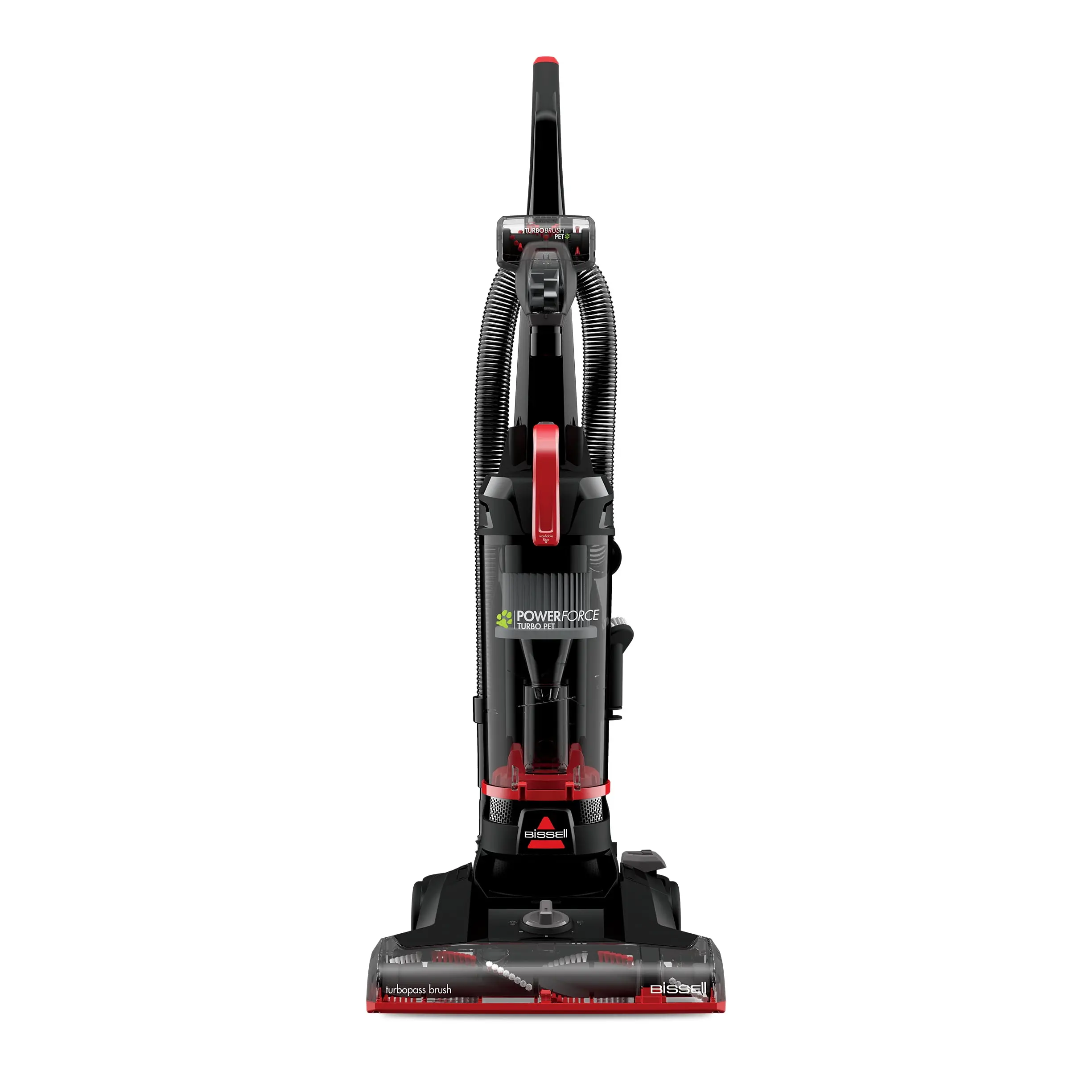 BISSELL 3332 PowerForce Helix Turbo Pet Bagless Upright Vacuum - Specialized TurboBrush Tool, Wide Cleaning Path, Easy-Empty Large-Capacity Dirt Tank, Black & Red
