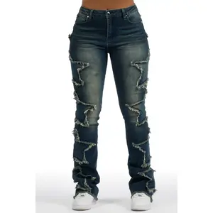 Sinayah Dark Wash Stacked Flare Jean