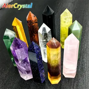 Natural Stone and Crystals Point Wand Witchcraft Rose Quartz Amethyst Home Decor Mineral Reiki Healing Stones Crafts Room Decor AierCrystal