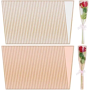 100 count Single Rose Sleeve Flower Wrapping Bags Single Flower Packaging Bags   Edge White and  Flower Bouquet Sleeve for Mother's Day Wedding Bouquet Valentine's Gifts