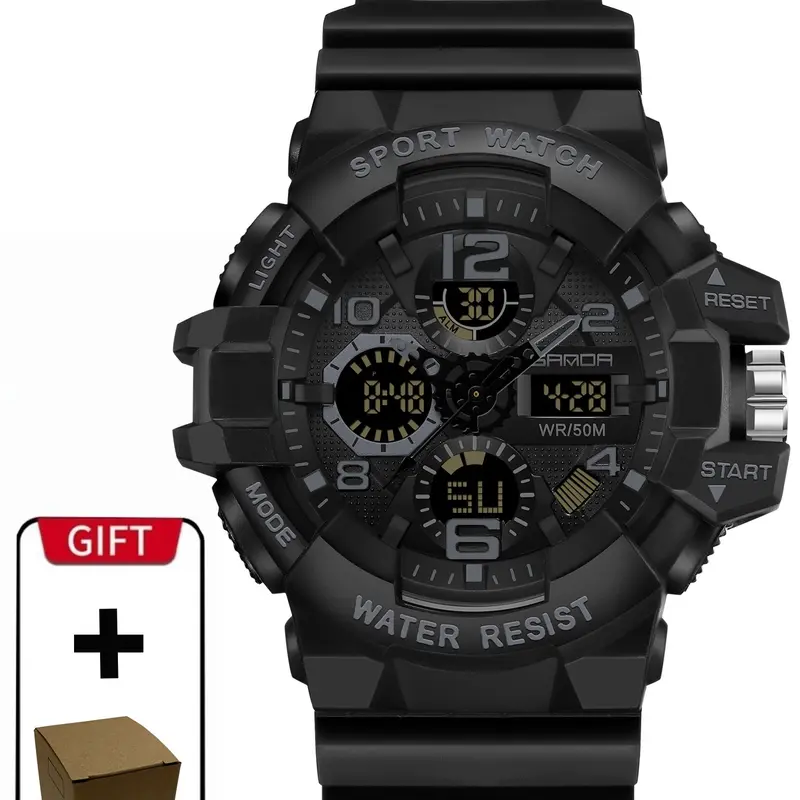 Men's Digital Analog Quartz Watch, Fashionable Watch with Alarm Mode, Trendy Sports Watch for Daily Life, Waterproof Watch, Quartz Analog Wristwatch