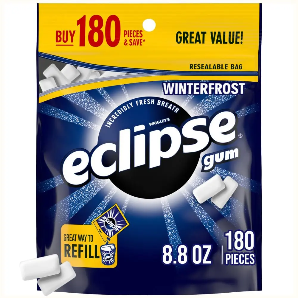 ECLIPSE Winterfrost Chewing Gum Sugar-Free, Sugarfree Gum Bulk, 8.8-Ounce, 180 Piece Bag