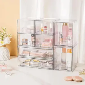 Stackable Storage Drawers Set of 2/4/6 Pack Clear Plastic Organizer Bins for Nursery Bottle Station and Beauty Supplies Vanity Bathroom Cabinet Pantry Organization Multi-Size Flexible Design