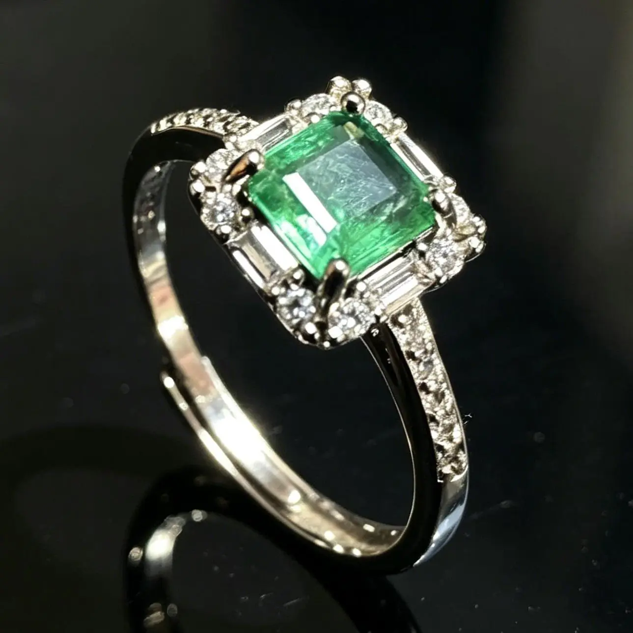 Natural Emerald 925 Sterling Silver Adjustable Ring
