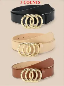 Women's Minimalist Ring Buckle Belt, Casual Solid Color Pu Leather Belt, Fashion Belt for Party, Daily Clothing Decor, Trendy All-match & Exquisite Belt for Gift