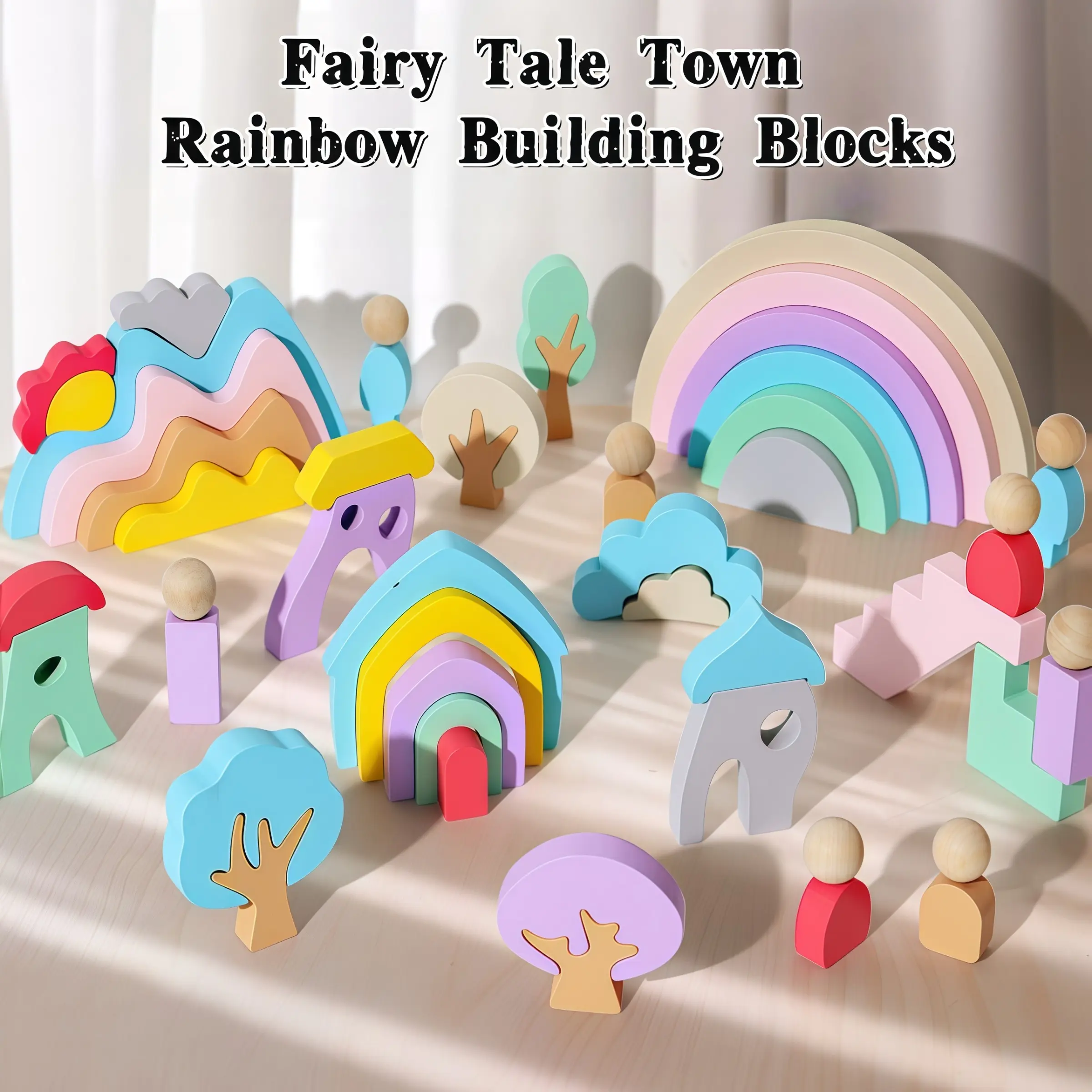 Montessori Rainbow Wooden Creative Building Blocks Set, Colorful Stacking Blocks in Gift Box, Wooden Stacking Game, Enhances Creativity and Fine Motor Skills, Ideal for Kids' Birthdays