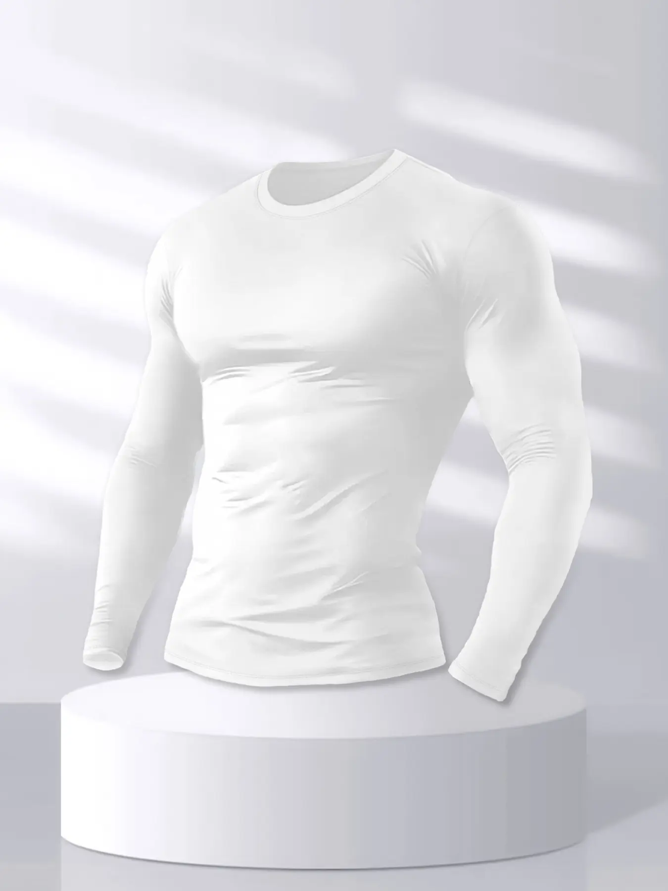 Men's Solid Color Round Neck T-Shirt, Gym Sportswear, Casual Long Sleeve Top, Comfortable Lightweight Fabric, Daily Wear